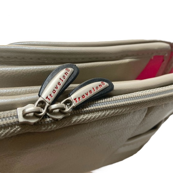 Travelon Pearl Taupe Leather Travel Convertible Adjustable Crossbody Bag - Picture 6 of 10